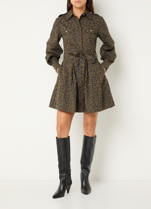 Essentiel Antwerp Keto mini blousejurk met camouflage print  - voorkant 3 mosgroen