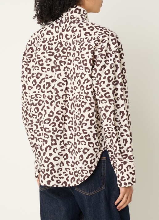 Essentiel Antwerp Khaleesie blouse met panterprint en sjaalkraag - achterkant 4 wit
