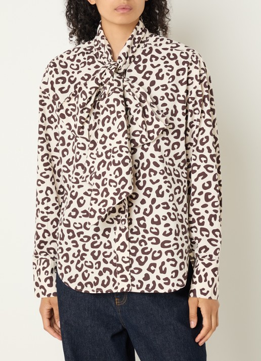 Essentiel Antwerp Khaleesie blouse met panterprint en sjaalkraag