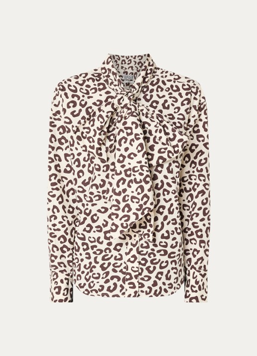 Essentiel Antwerp Khaleesie blouse met panterprint en sjaalkraag - voorkant 2 wit