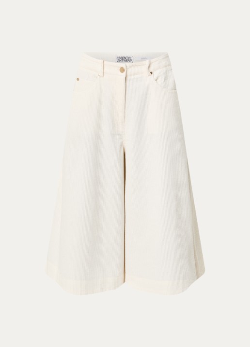 Essentiel Antwerp Kigi mid waist wide fit culotte van corduroy met steekzakken
