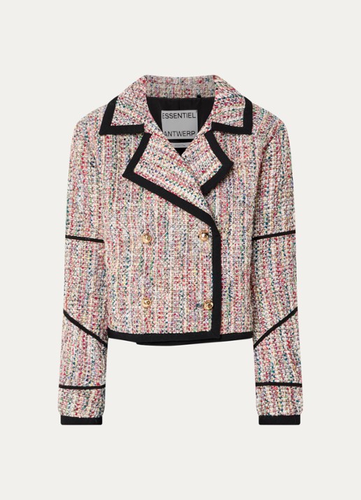 Essentiel Antwerp Kira1 cropped blazer van tweed met lurex - voorkant 2 roze