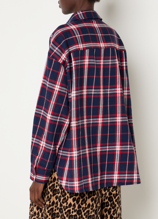 Essentiel Antwerp Kirke blouse met ruitdessin en pailletten - achterkant 2 donkerblauw