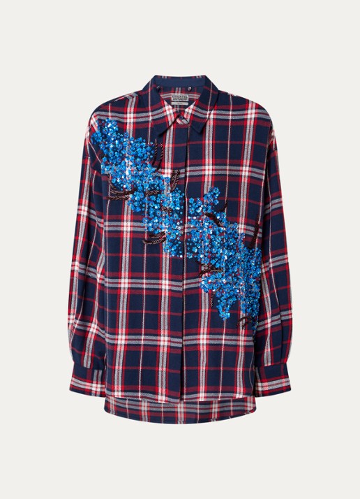 Essentiel Antwerp Kirke blouse met ruitdessin en pailletten