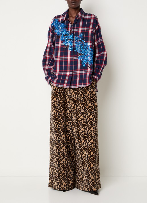 Essentiel Antwerp Kirke blouse met ruitdessin en pailletten - voorkant 4 donkerblauw