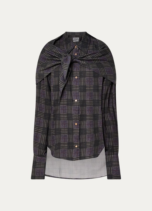 Essentiel Antwerp Kiss blouse in wolblend met sjaal in ruitdessin