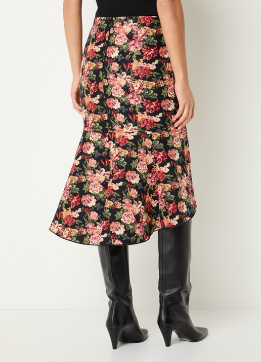 Essentiel Antwerp Kochet midi rok met bloemenprint - achterkant 2 rood