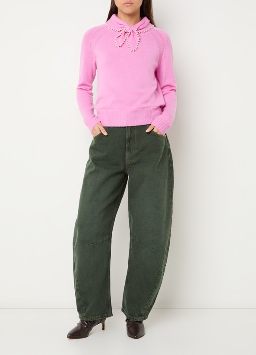 Essentiel Antwerp Kokos mid waist cropped balloon fit jeans met gekleurde wassing - voorkant 2 grijsmele