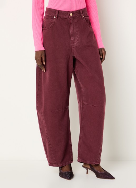 Essentiel Antwerp Kokos mid waist cropped balloon fit jeans met gekleurde wassing