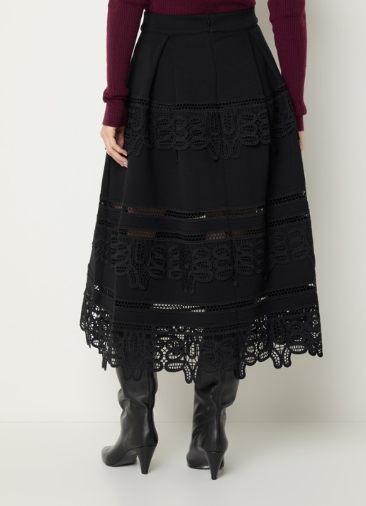 Essentiel Antwerp Kommon midi A-lijn rok met crochet - achterkant 2 zwart