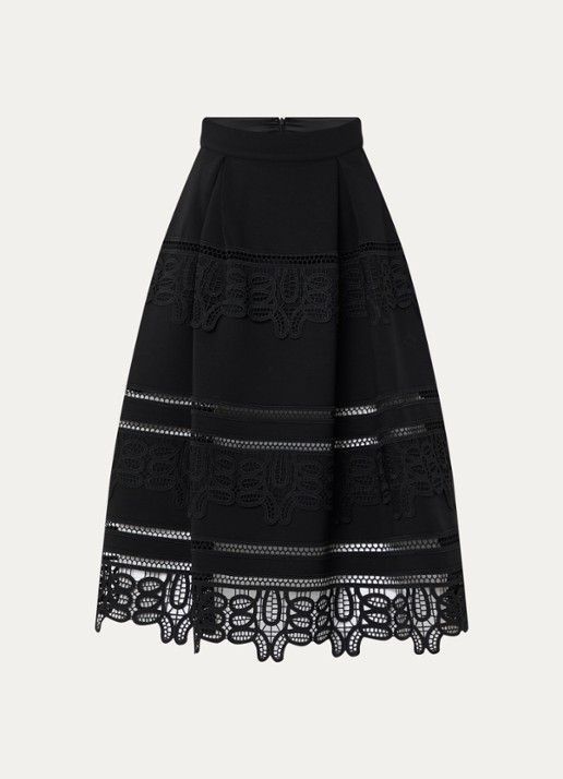Essentiel Antwerp Kommon midi A-lijn rok met crochet - voorkant 3 zwart