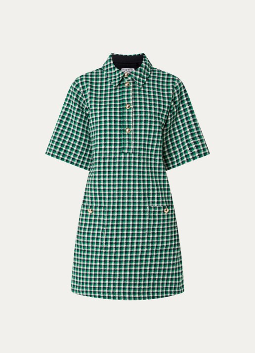 Essentiel Antwerp Kooky midi tuniekjurk in wolblend met ruitdessin - voorkant 3 donkergroen