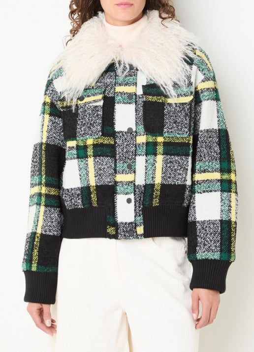 Essentiel Antwerp Kpop bomberjack met tweed-look en afneembare kraag van imitatiebont