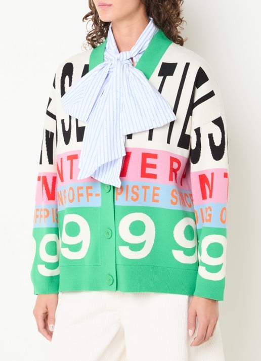 Essentiel Antwerp Kreezer fijngebreid vest met ingebreid patroon - detail felgroen