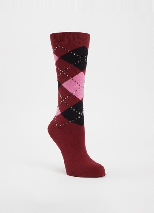 Essentiel Antwerp Krichard sokken met ruitdessin en strass - voorkant 2 donkerrood
