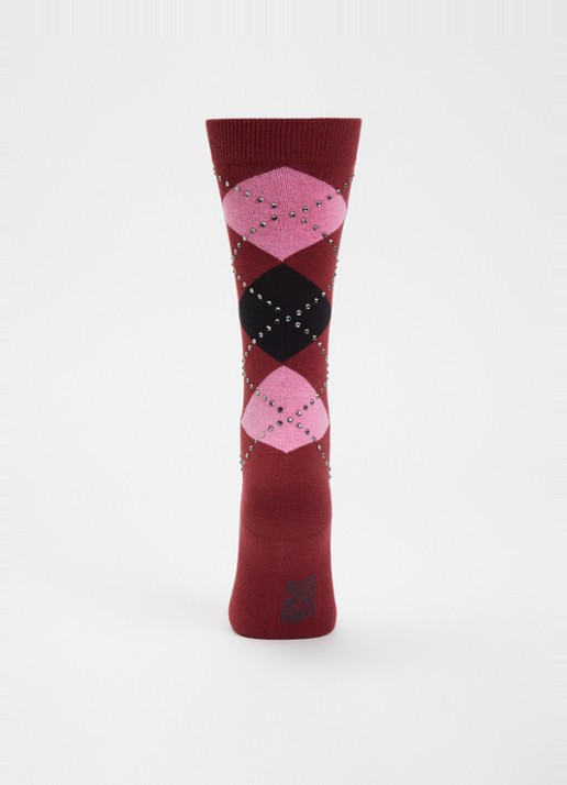 Essentiel Antwerp Krichard sokken met ruitdessin en strass - voorkant 3 donkerrood
