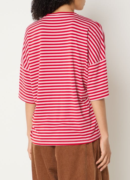 Essentiel Antwerp Kriss top met knoopdetail en streepprint - achterkant oudroze