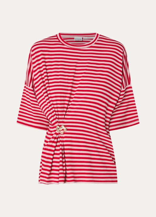 Essentiel Antwerp Kriss top met knoopdetail en streepprint - voorkant 3 oudroze