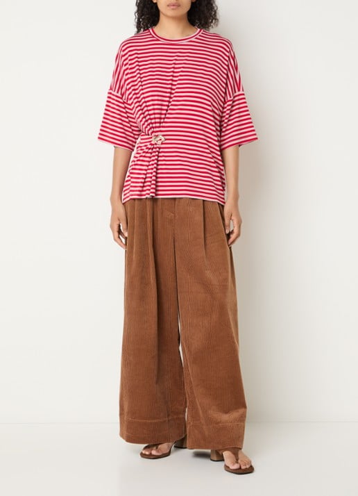 Essentiel Antwerp Kriss top met knoopdetail en streepprint - voorkant 4 oudroze