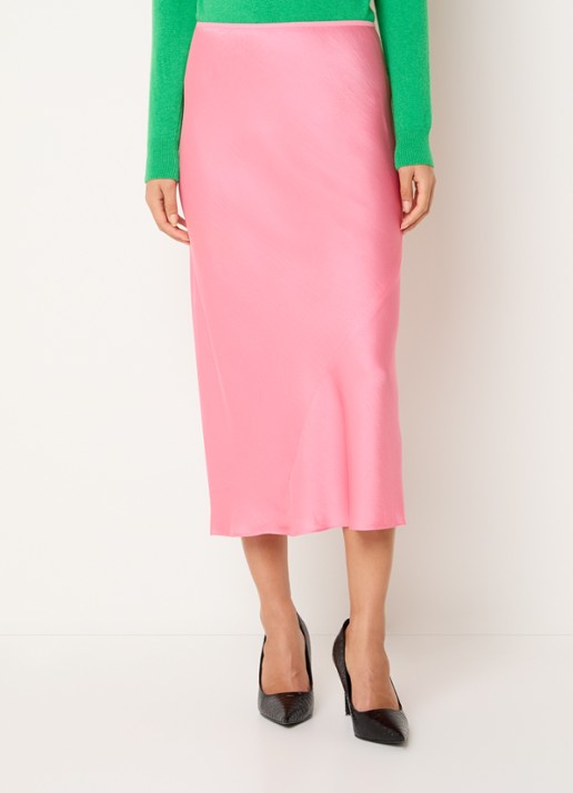 Essentiel Antwerp Krump midi rok van satijn - detail 4 roze