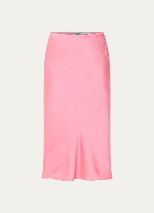 Essentiel Antwerp Krump midi rok van satijn - voorkant roze
