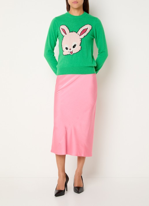 Essentiel Antwerp Krump midi rok van satijn - voorkant 2 roze