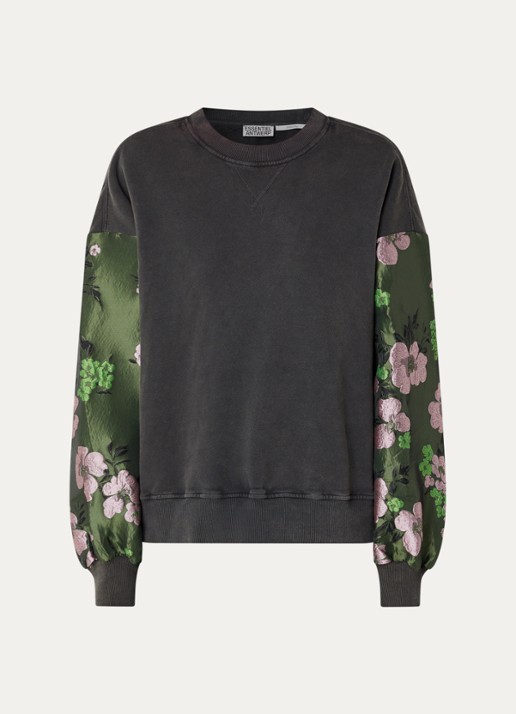Essentiel Antwerp Kueer sweater met jacquard dessin - voorkant 3 antraciet