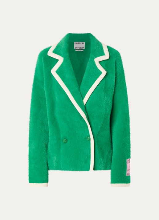Essentiel Antwerp Kugar double-breasted blazer van imitatiebont - voorkant 2 groen