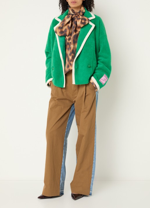 Essentiel Antwerp Kugar double-breasted blazer van imitatiebont - voorkant 3 groen