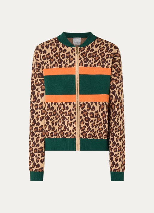 Essentiel Antwerp Kutie sweatvest met panterprint - voorkant 2 bruin
