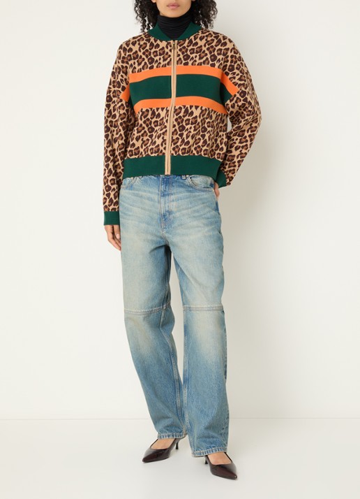 Essentiel Antwerp Kutie sweatvest met panterprint - voorkant 3 bruin