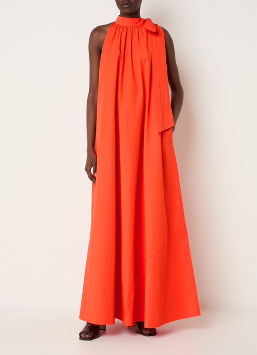 Essentiel Antwerp Maxi jurk met print - detail oranjerood