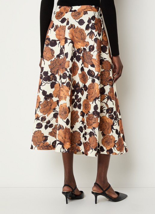Essentiel Antwerp Midi A-lijn rok met steekzakken en bloemenprint - achterkant 4 beige