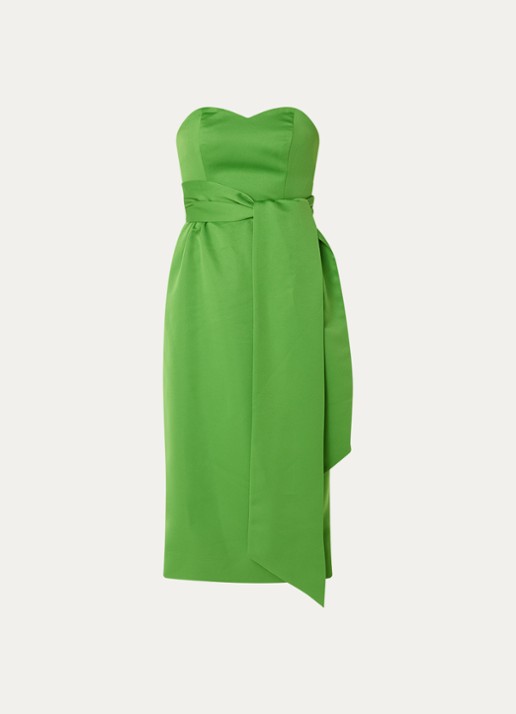 Essentiel Antwerp Midi jurk met strikceintuur - voorkant groen