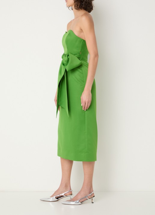 Essentiel Antwerp Midi jurk met strikceintuur - voorkant 2 groen