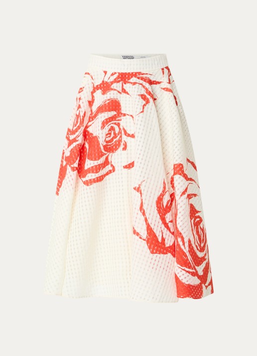 Essentiel Antwerp Midi rok met print - voorkant 2 rood
