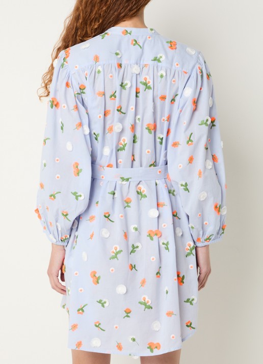 Essentiel Antwerp Mini blousejurk met borduring - achterkant lichtblauw