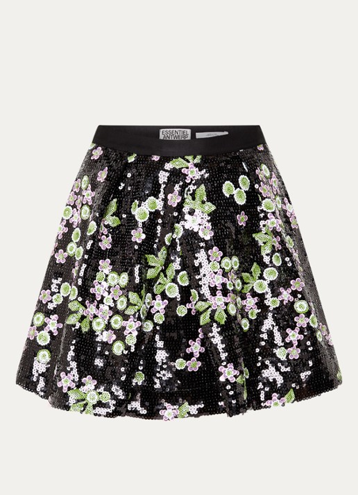 Essentiel Antwerp Mini rok met pailletten en steekzakken - voorkant zwart