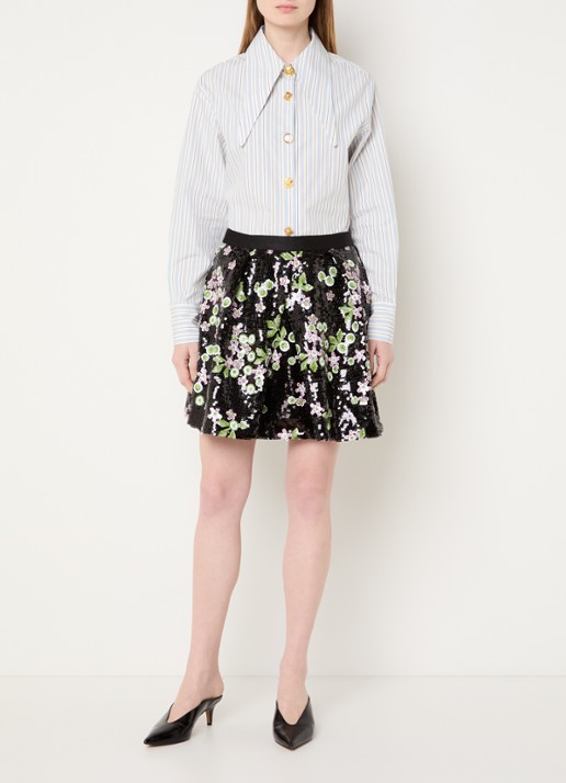 Essentiel Antwerp Mini rok met pailletten en steekzakken - voorkant 2 zwart