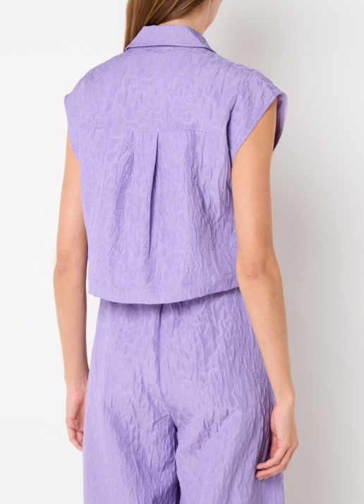 Essentiel Antwerp Mouwloze cropped blouse met jacquard dessin - achterkant 4 paars