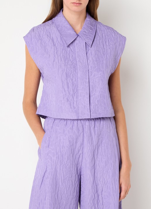 Essentiel Antwerp Mouwloze cropped blouse met jacquard dessin - detail paars