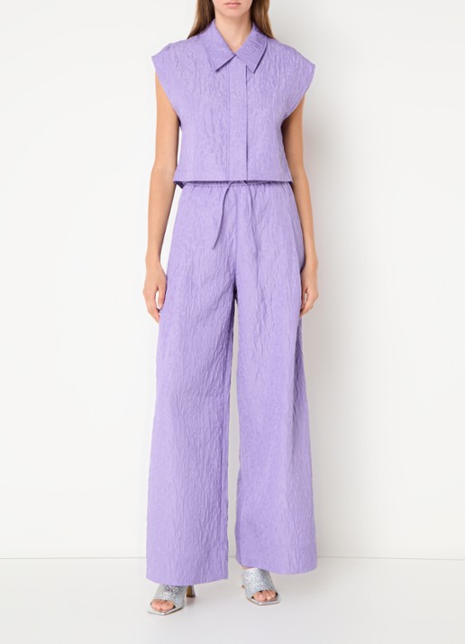 Essentiel Antwerp Mouwloze cropped blouse met jacquard dessin - voorkant 3 paars