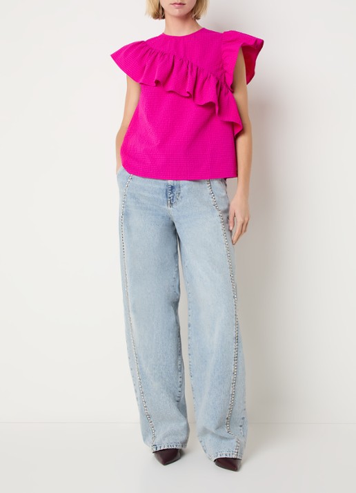 Essentiel Antwerp Mouwloze top met volant - voorkant 3 donkerroze