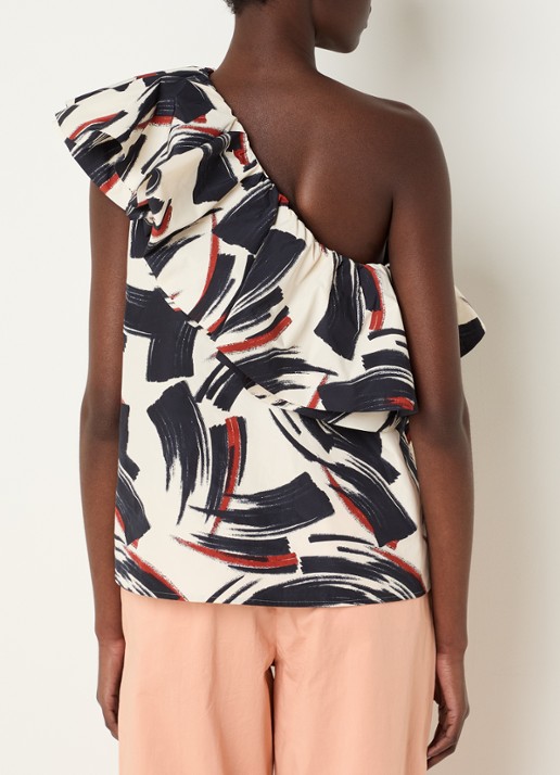 Essentiel Antwerp One shoulder top met volant - achterkant donkerblauw