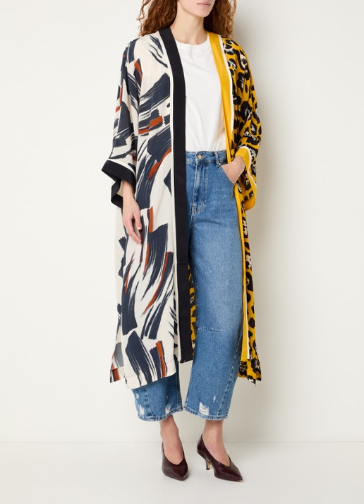 Essentiel Antwerp Openvallend vest met panterprint - voorkant 2 geel