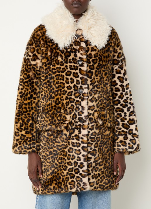 Essentiel Antwerp Oversized mantel van imitatiebont met panterprint - detail 3 bruin