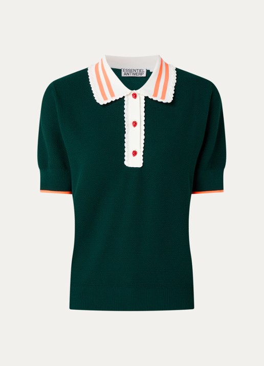 Essentiel Antwerp Polo met pofmouw - voorkant donkergroen