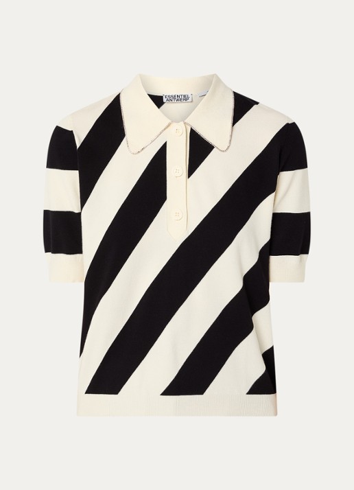 Essentiel Antwerp Polo met streepprint - voorkant creme