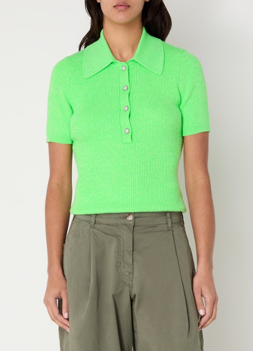 Essentiel Antwerp Ribgebreide polo met gemêleerd dessin