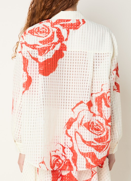 Essentiel Antwerp Semi-transparante blouse met print - achterkant rood